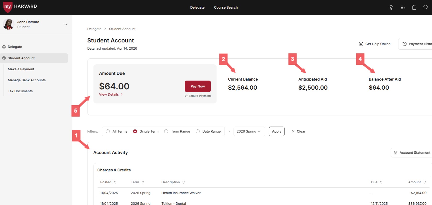 Delegate account summary