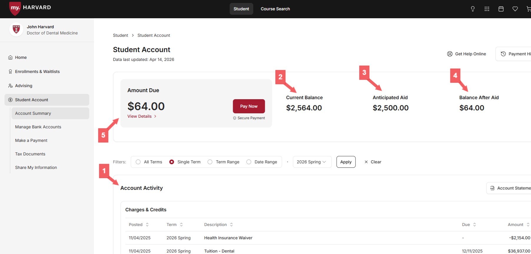 Student account summary