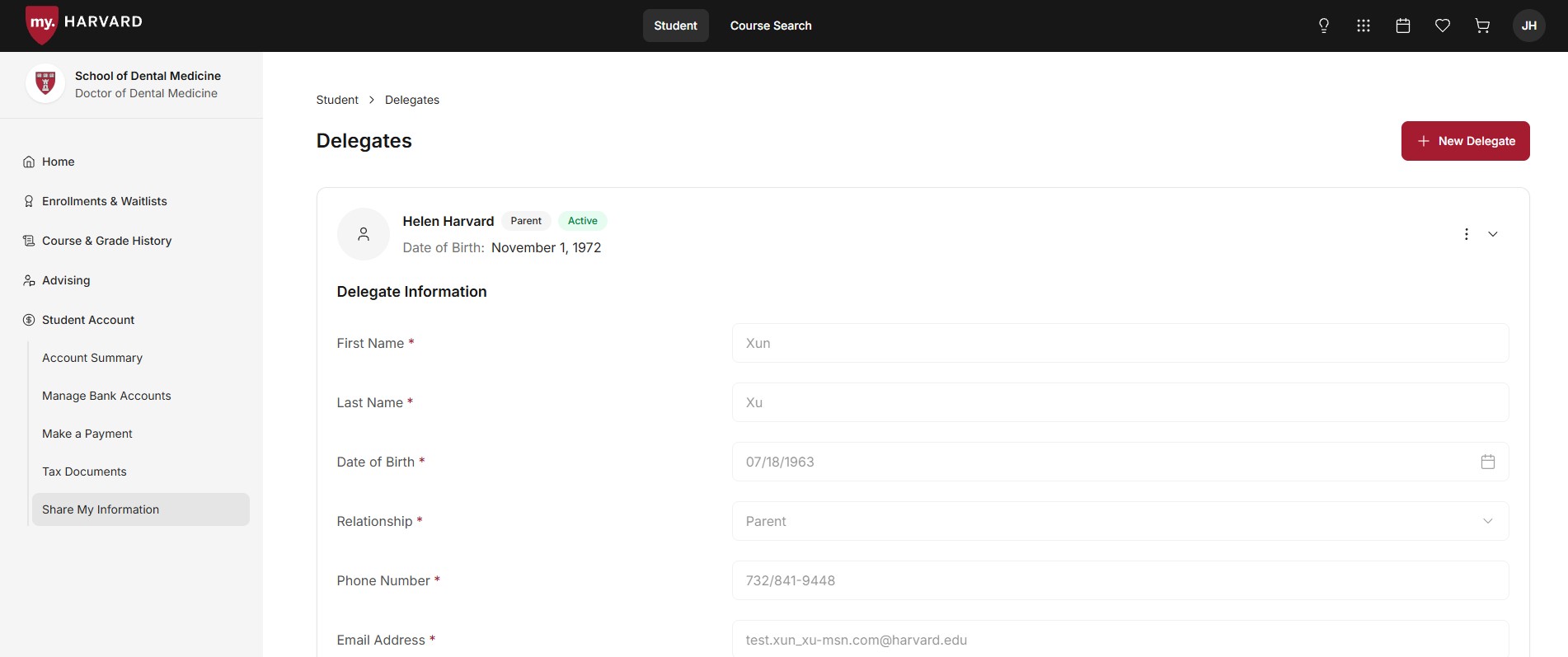 Delegate Information form