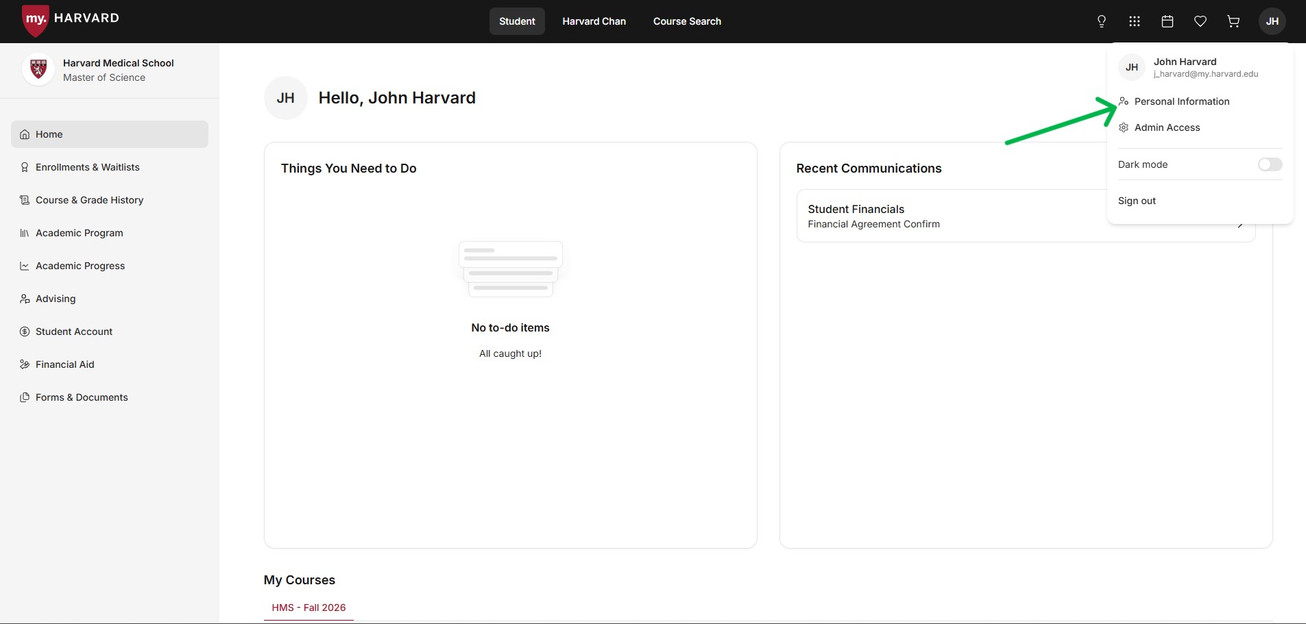 Select "Personal Information" from the dropdown menu