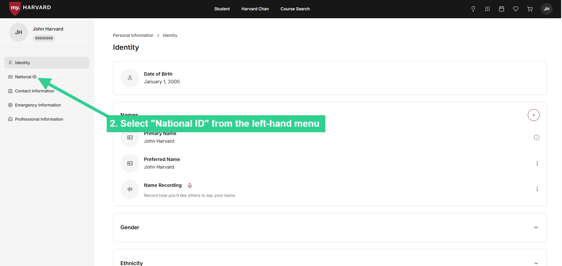 Select "National ID" from the left-hand menu