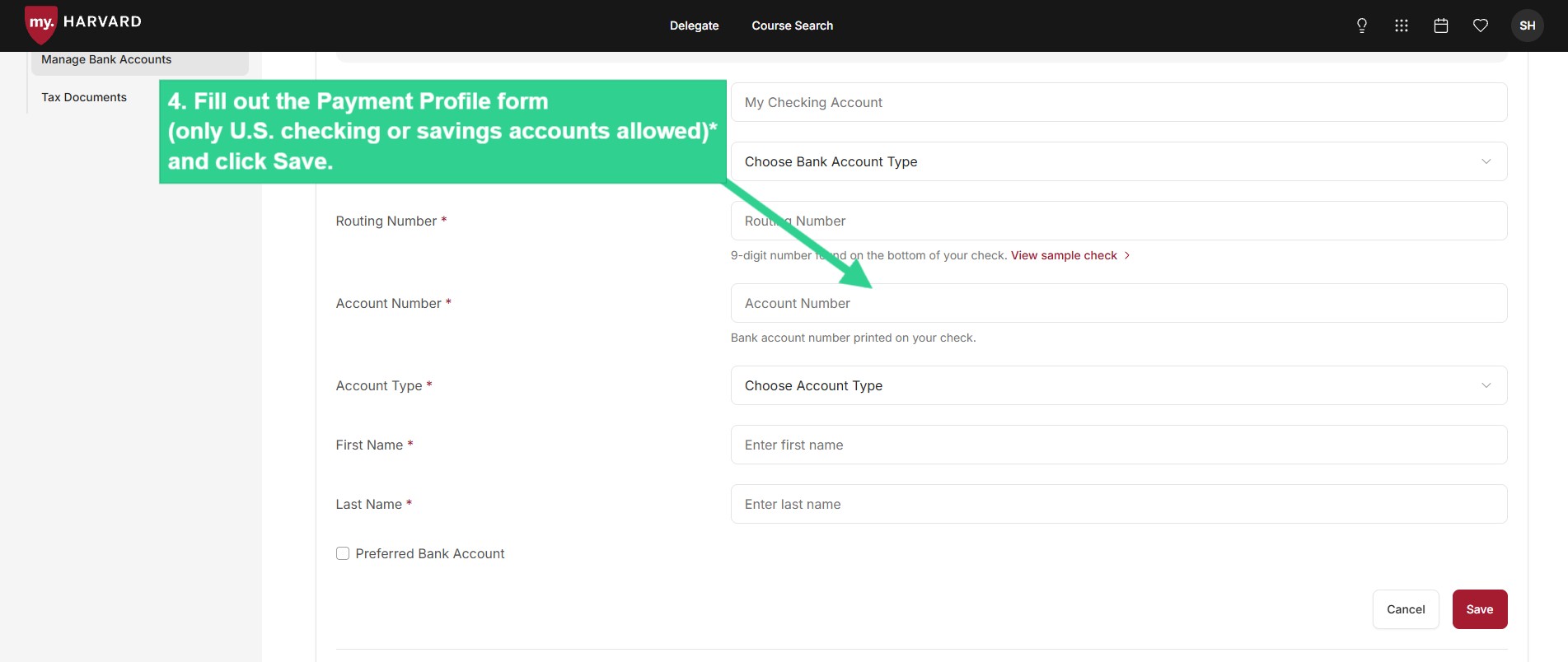 Fill out Payment Profile form and click Save