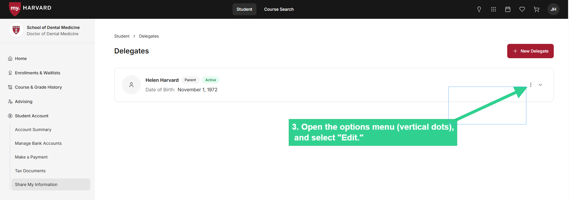 Open options menu (vertical dots), and select Edit