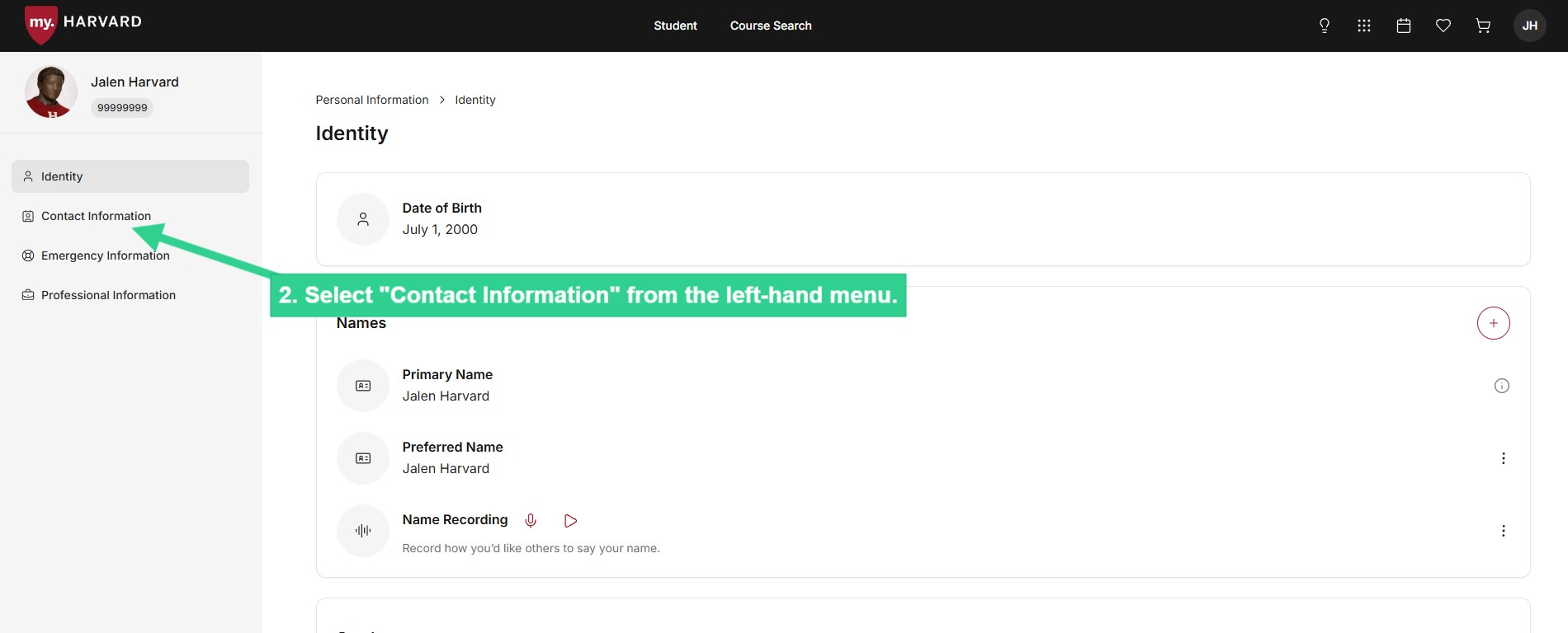 Select "Contact Information" from the left-hand menu