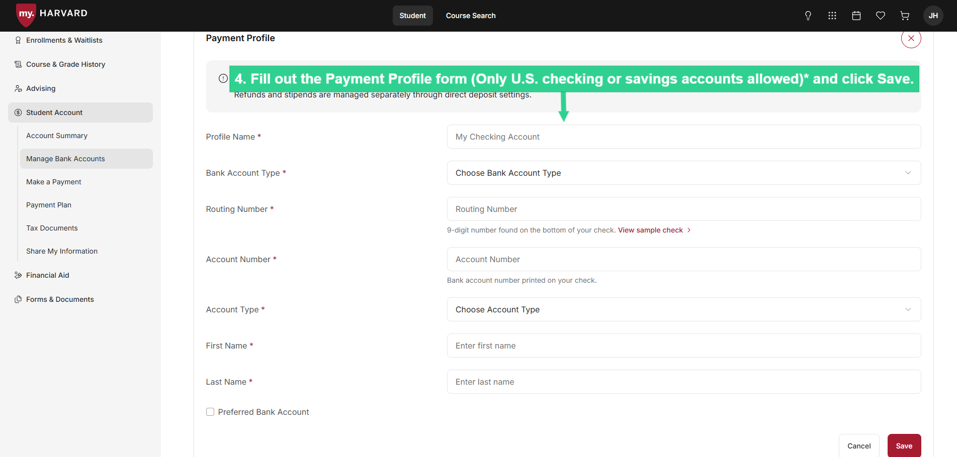 Fill out Payment Profile form and click Save