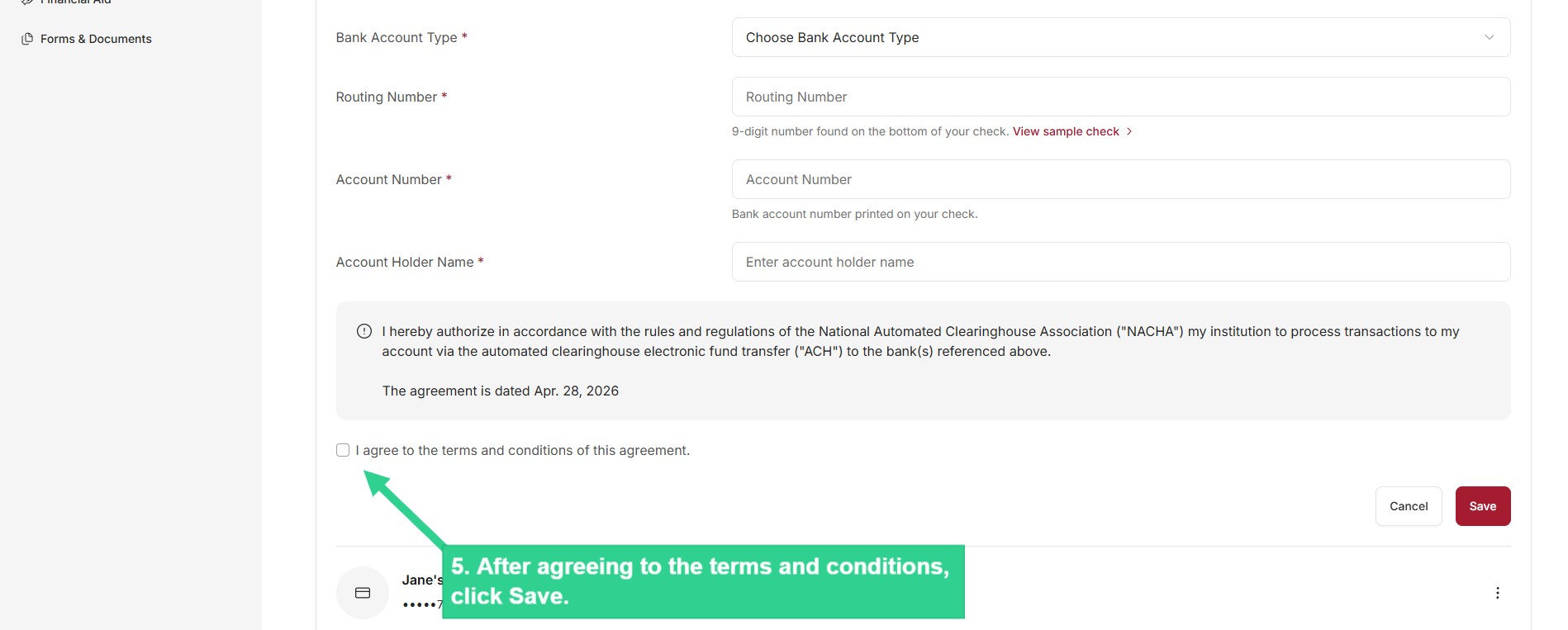 After agreeing to terms and conditions, click Save