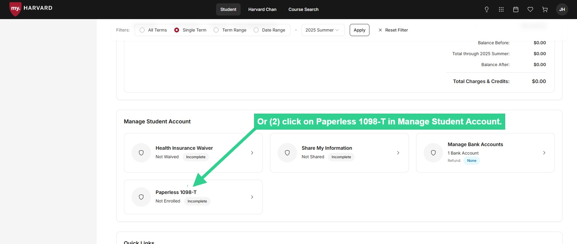 Or click on Paperless 1098-T in Manage Student Account