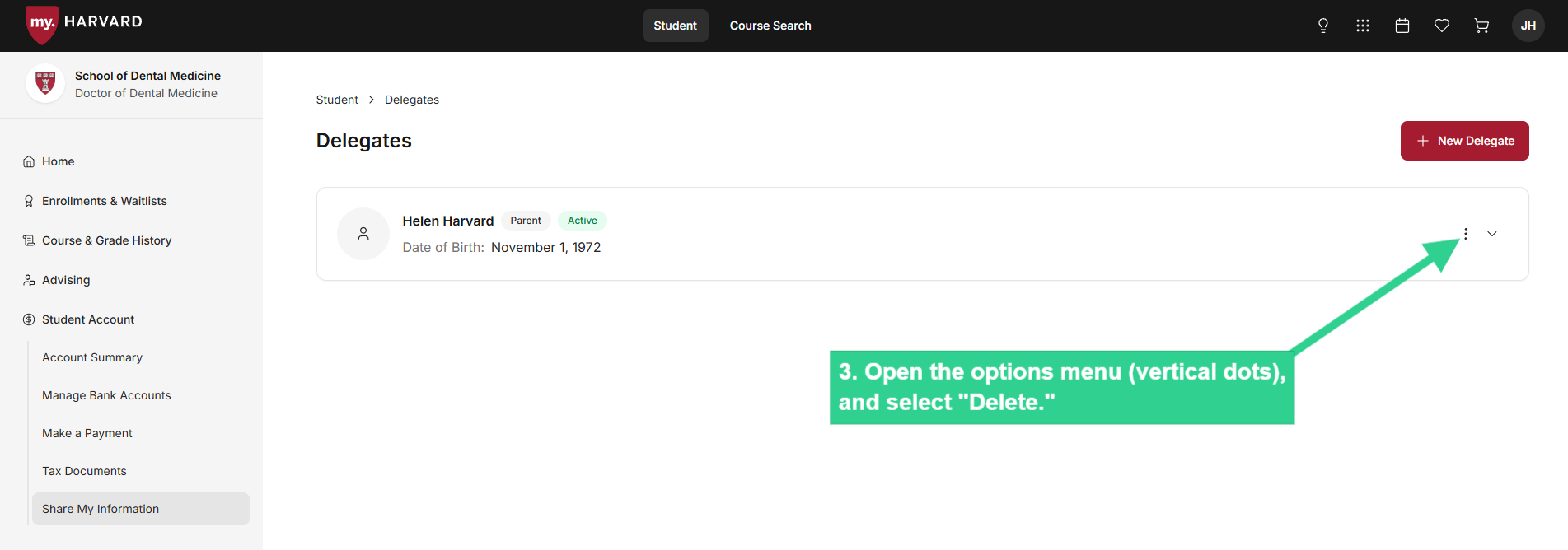 Open options menu (vertical dots), and select Delete