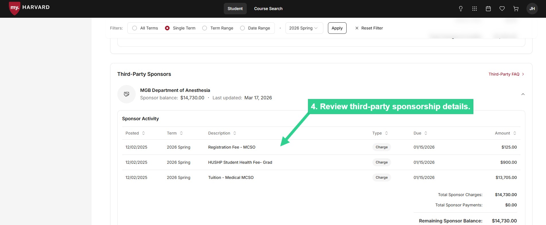 Review third-party sponsorship details