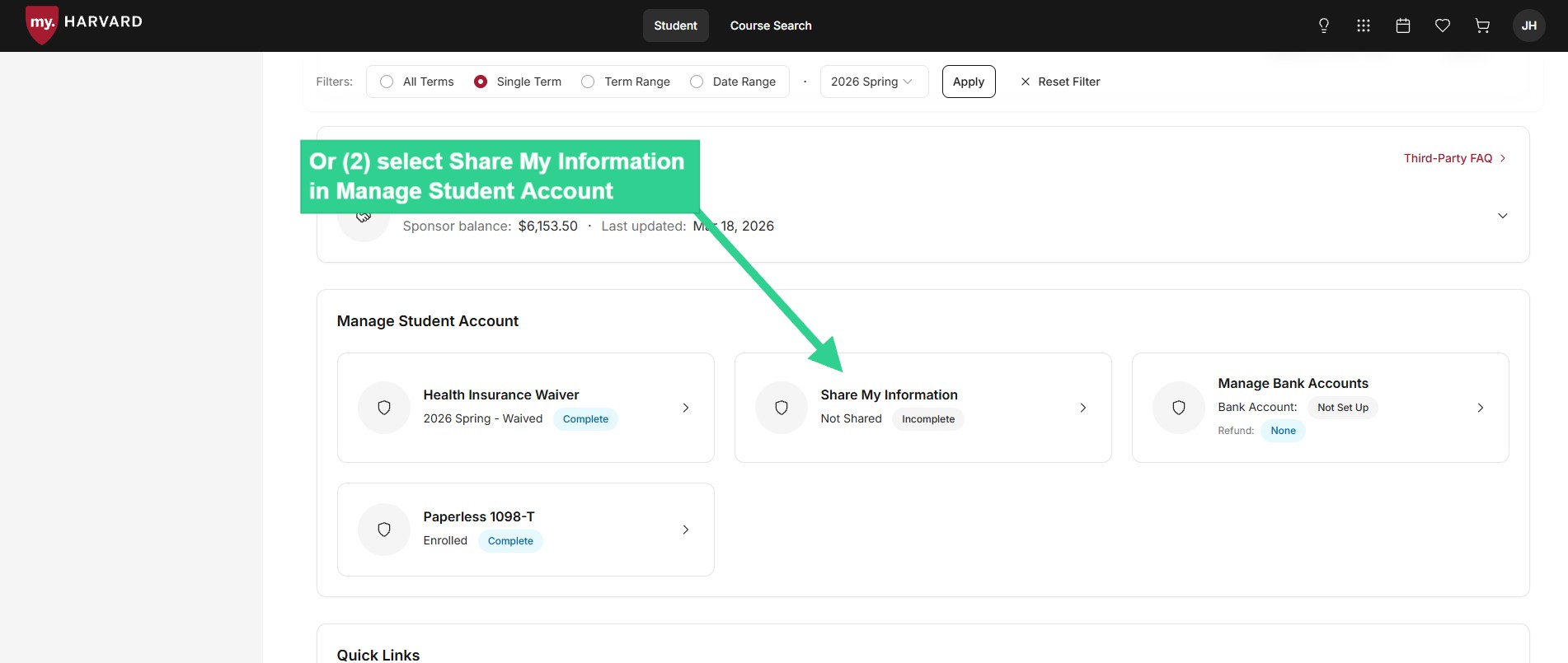 Or select Share My Information in Manage Student Account