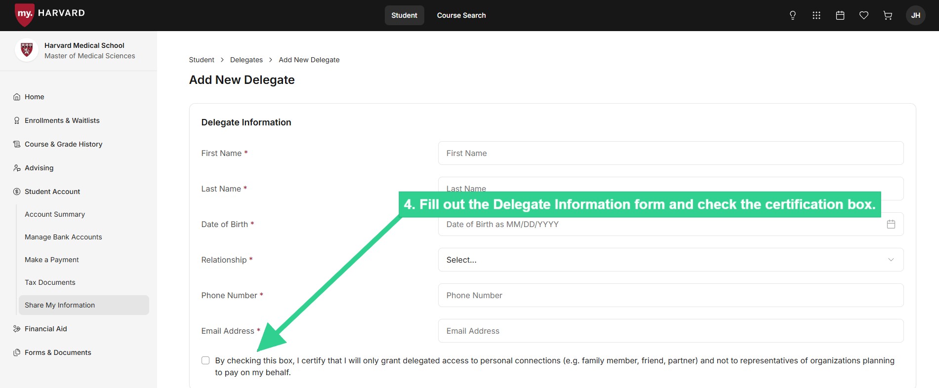 Fill out Delegate Information form and check certification box
