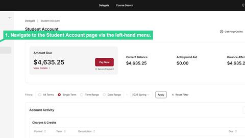 Navigate to Student Account via left-hand menu