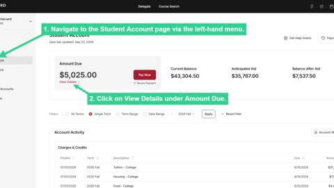 Navigate to Student Account and click on View Details under Amount Due