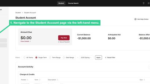Navigate to Student Account page via left-hand menu