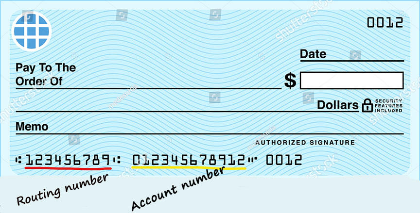 Account and routing number